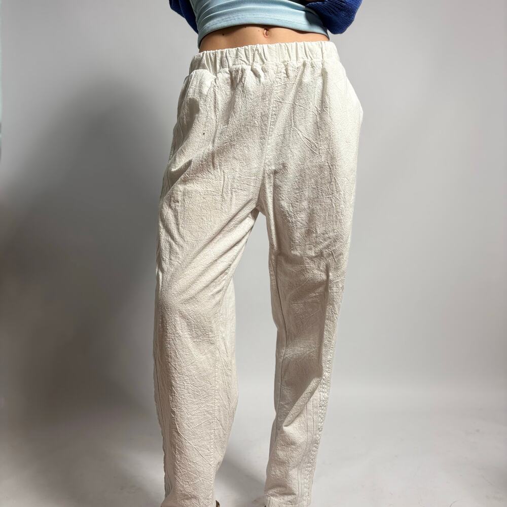 White Straight Leg Pants with Athletic Stripes - Label Large (Fits Small) - Picture 1 of 7